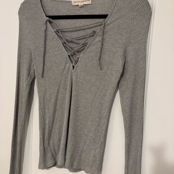 Gray Ribbed Long Sleeve Top - Picture 1 of 2